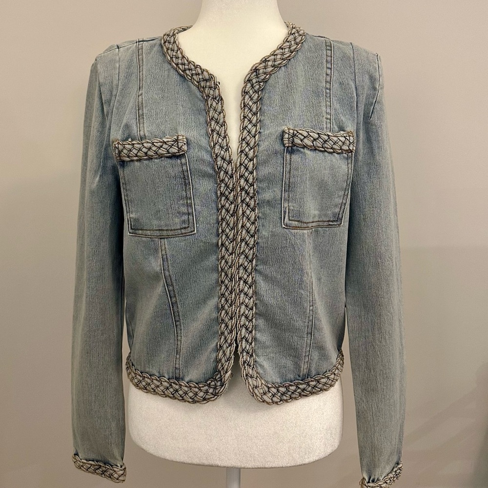 Women's Denim Jacket with Braided Trim